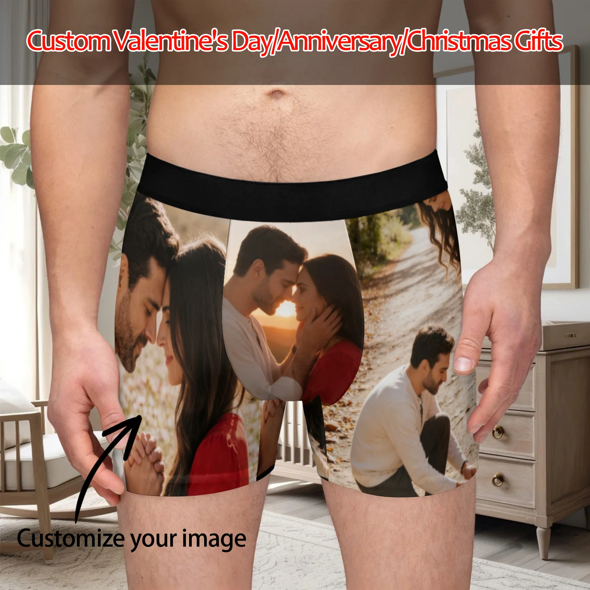 Personalized Face Boxer Briefs, Custom Photo Underwear, Anniversary Gift for Him