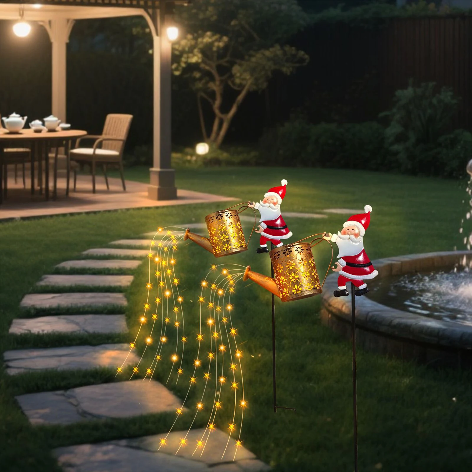 Solar Powered Santa Watering Can Light Ground Lamp Decorative Lights for Home Yard Garden Lawn Holiday Decoration