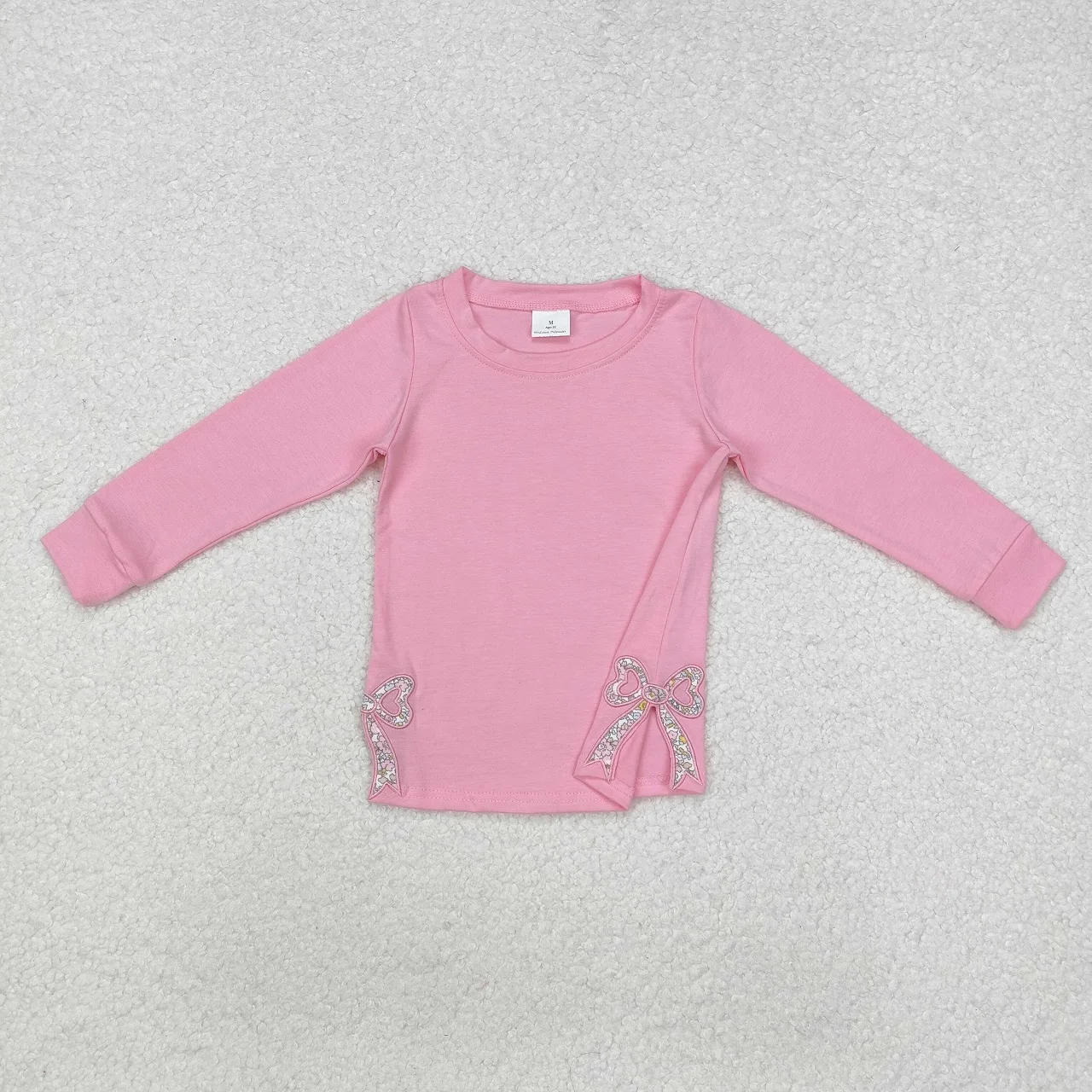 Wholesale Toddler Long Sleeves Embroidery Floral Bows Shirt Baby Girl Children Pullover Cotton Clothes Infant Clothing