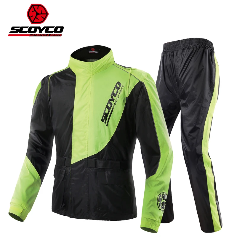 SCOYCO Motorcycle Riding Raincoat Trousers suit man Split Waterproof Motorbike Rain Jacket Pants at Night Reflective