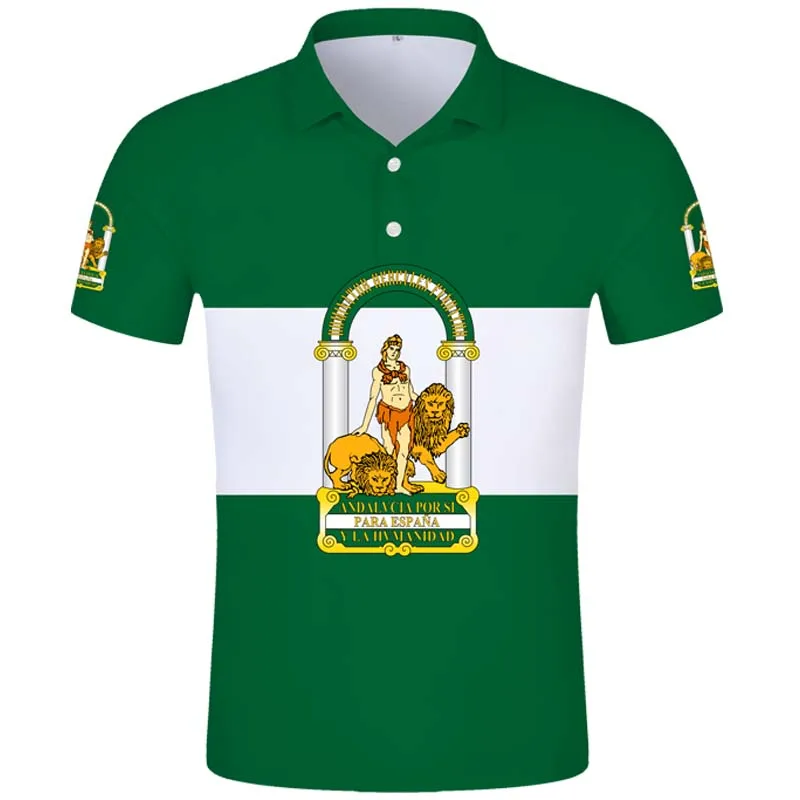 Andalusia Polo Shirt Free Custom Made Name Number Sevilla Polo Shirt Print Flag Word Malaga Cadiz Granada Huelva Almeria Spain