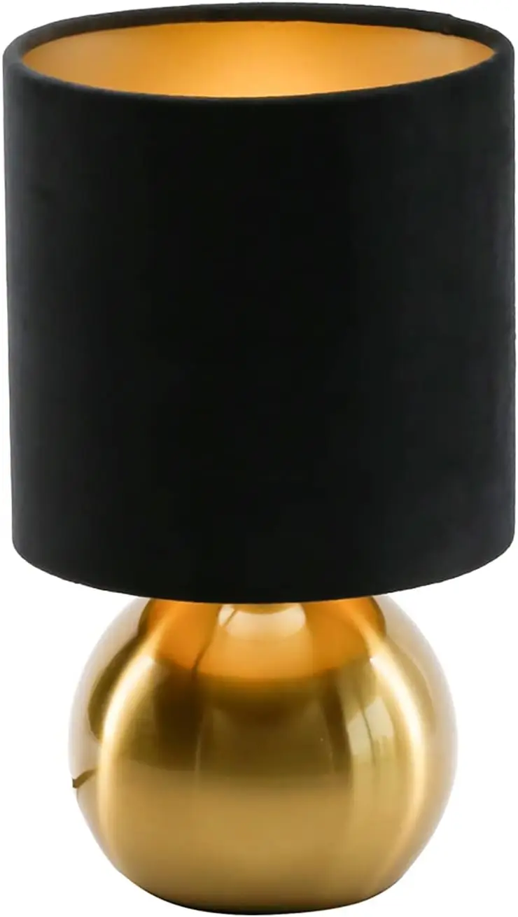 Mid Century Bedside Lamp with Brass Base, Black Fabric Shade for Bedroom, Living Room, Modern Table Lamp