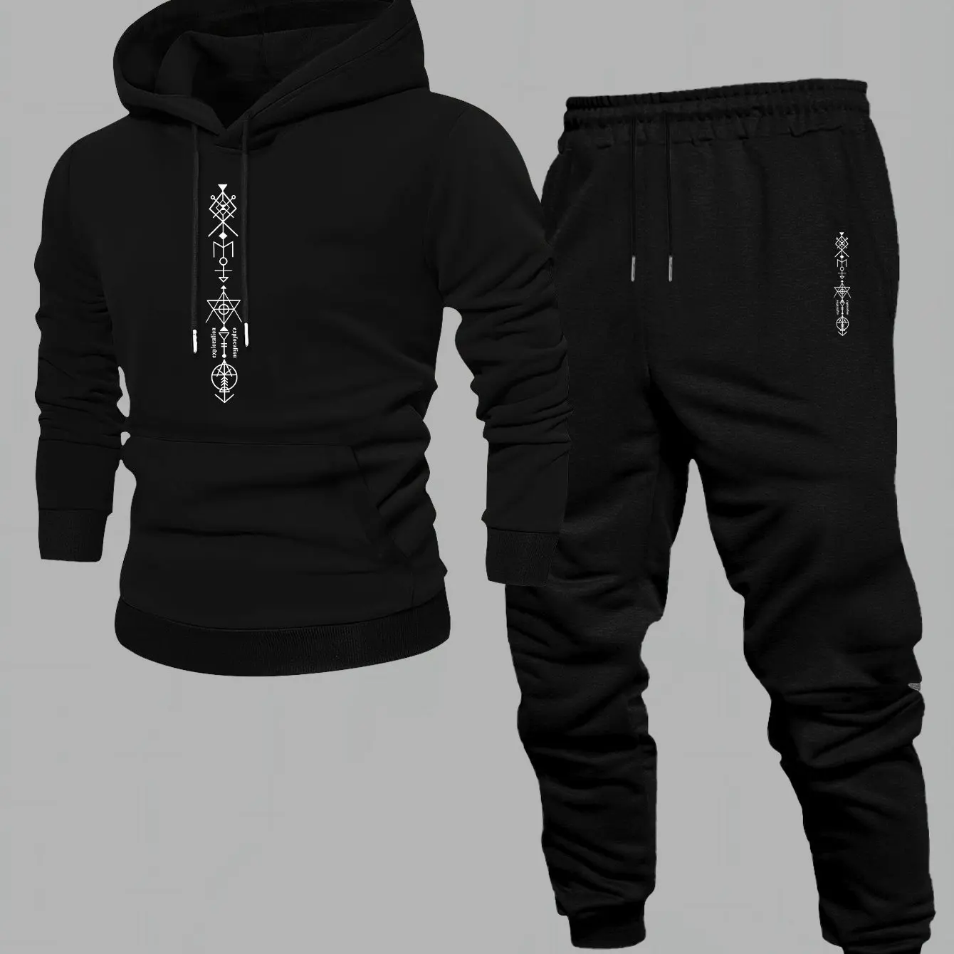 Two-piece men's casual drawstring pullover hoodie sportswear for autumn/winter new style loose top with sporty casual pullover