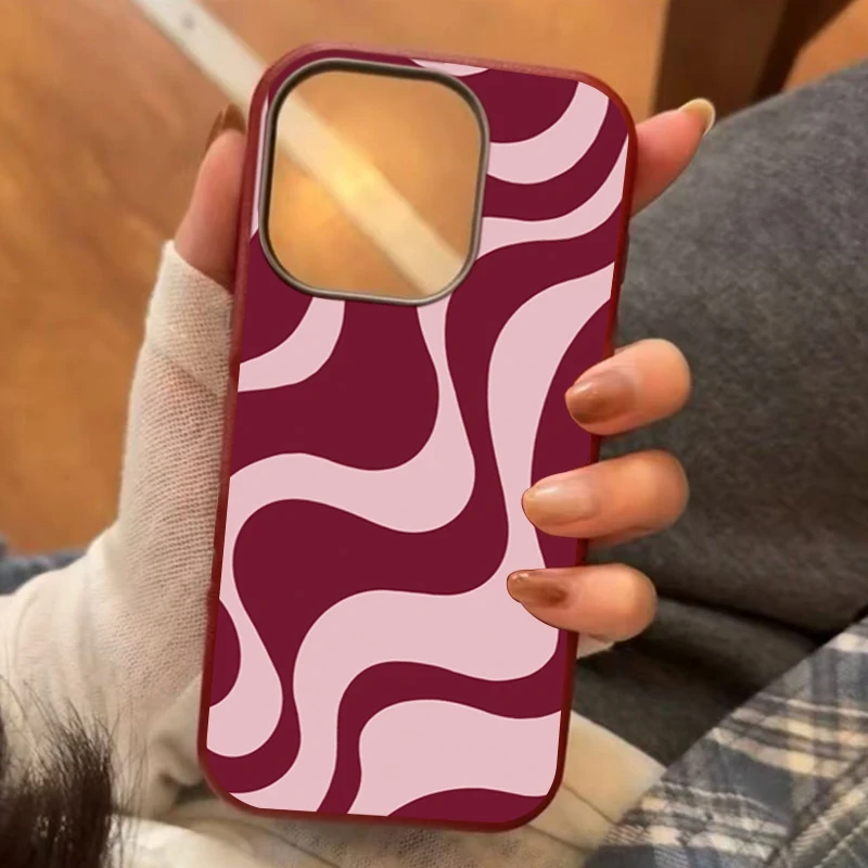 Retro Pink Abstract Wave Pattern Phone Case For iPhone 17 16 Pro 16E 15 14 13 12 11 Pro Max 17 Air X XR XS 7 8 Plus Sof't Cover