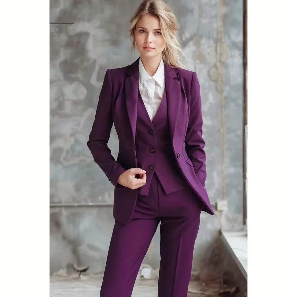 Wedding Party Elegant Outfits Fashion Prom Slim Fit 3 Pieces Blazer Vest Pants New Formal Banquet Business Suits for Women