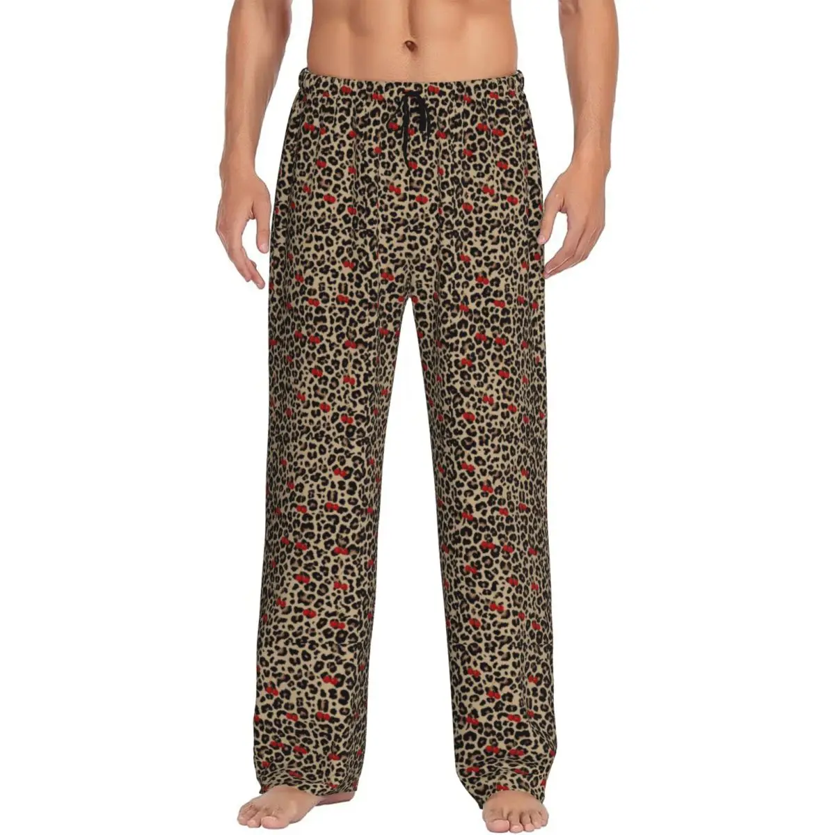 Custom Leopard Print Colorful Pajama Pants Sleepwear Men Elastic Waistband Sleep Lounge Bottoms with Pockets