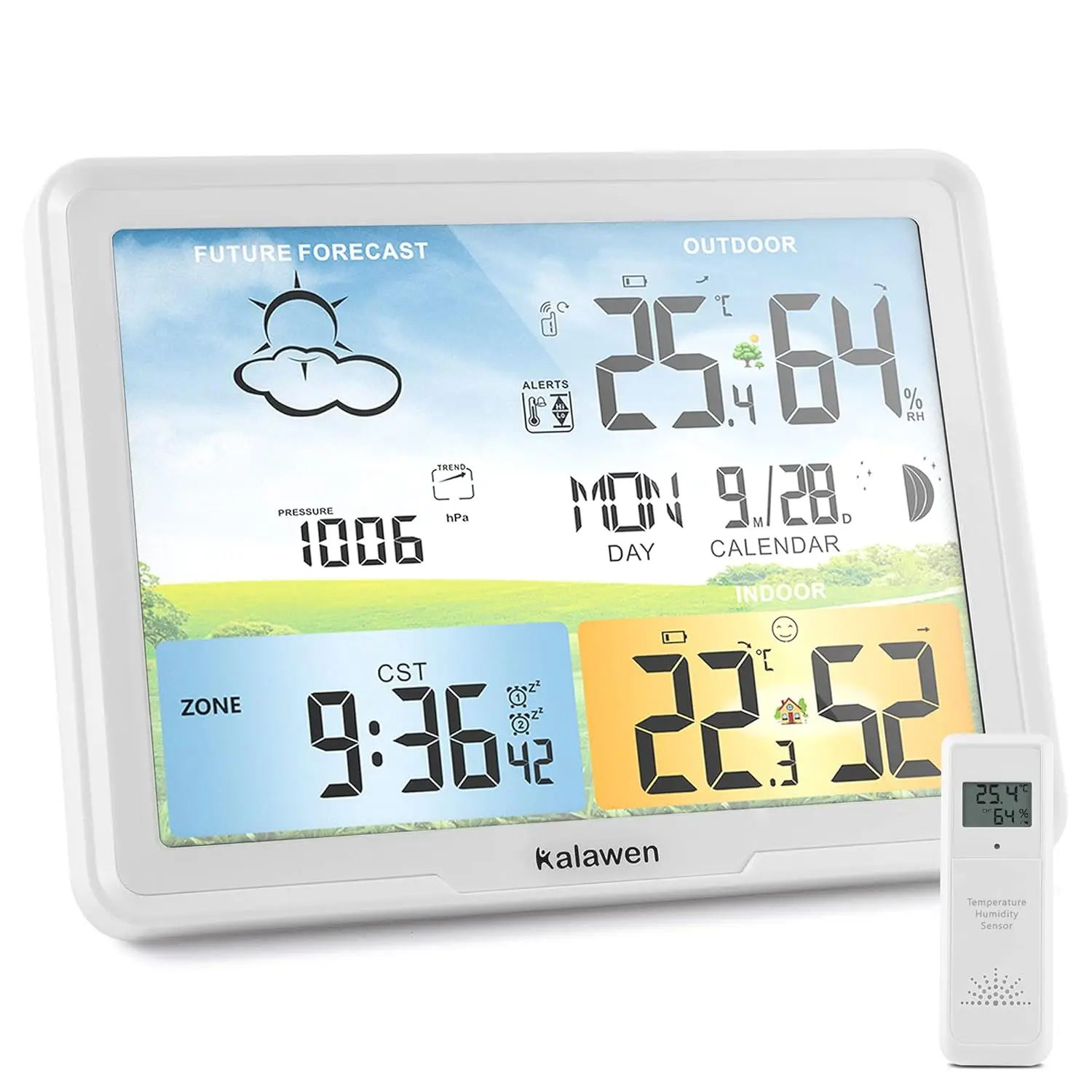 Wireless Weather Station with Atomic Clock, Digital Thermometer & Humidity Monitor, Indoor Outdoor Weather Forecast with Moon