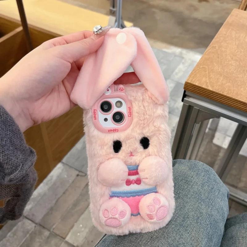 New Cute Long-Eared Rabbit Plush Phone Case Suitable for iPhone 16 Pro Max