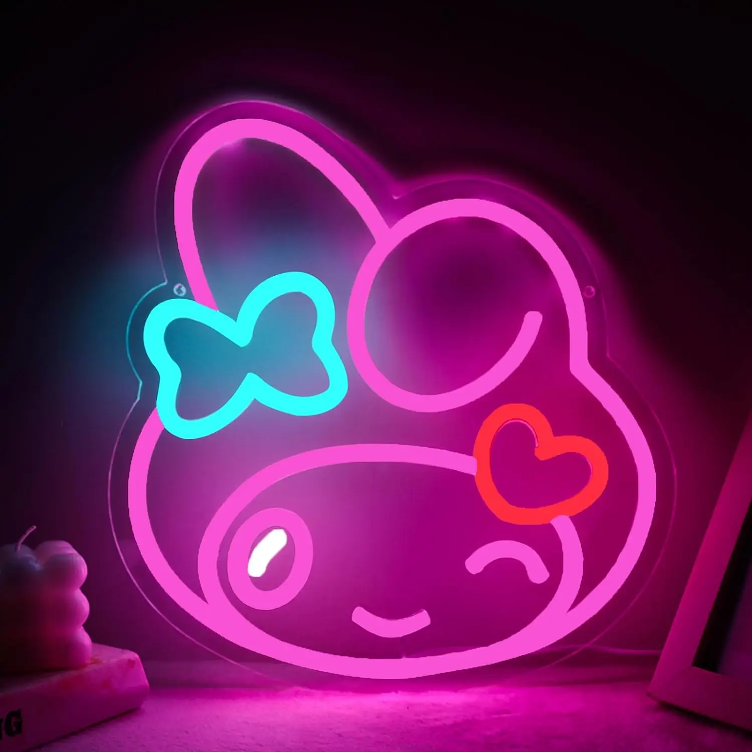 Sanrio Melody Neon Sign LED Anime Neon Lights Wall Art Decor for Bedroom Kids Room Party Gifts for Girls Children Friend Fans