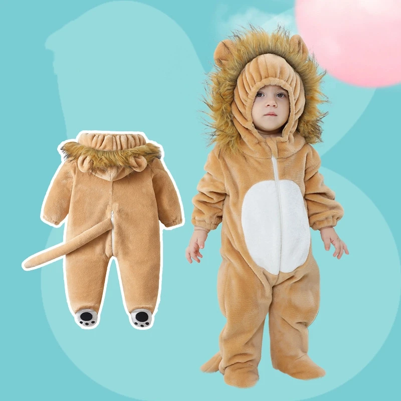 Infants Toddlers Halloween Cosplay Lion Costume Kids' Animal Outfit Snowsuit Unisex Baby Christmas Costume Boys Jumpsuit