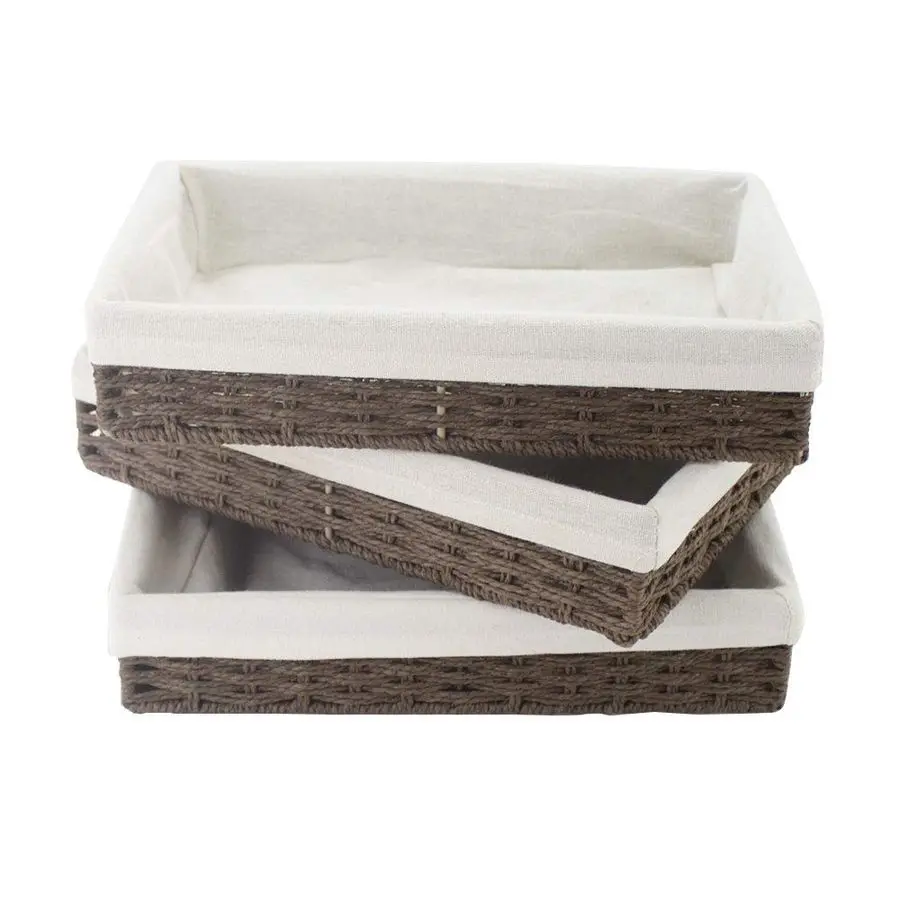 Paper Rope Woven Storage Baskets, Delicate Storage Box for Shelves Bathroom Kitchen Living Room Office Desk Bedroom. Brown