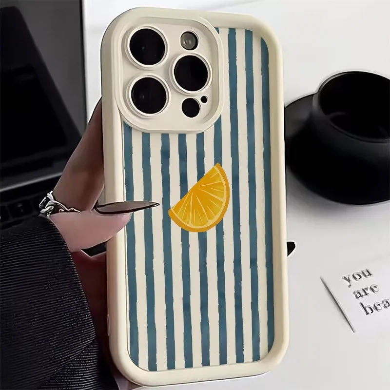 Striped Lemon Slice Pattern Phone Case For iPhone 17 16 15 14 13 12 11 Pro Max XS X XR 7 8 Plus 16E 17 Air Silicone Bumper Cover
