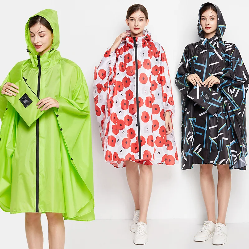 Colorful Plus Size Floral Rain Poncho for Women Lightweight Packable Waterproof Raincoat with Hood Windproof Rainwear