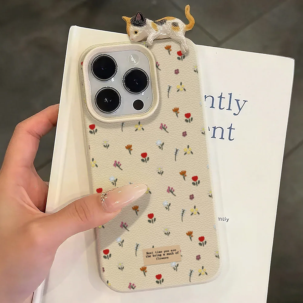 Cute Floral Soft Silicone Phone Case For iPhone 17 Pro Case iPhone 16 15 13 11 14 12 Pro Max 16 Plus Leather Shockproof Cover