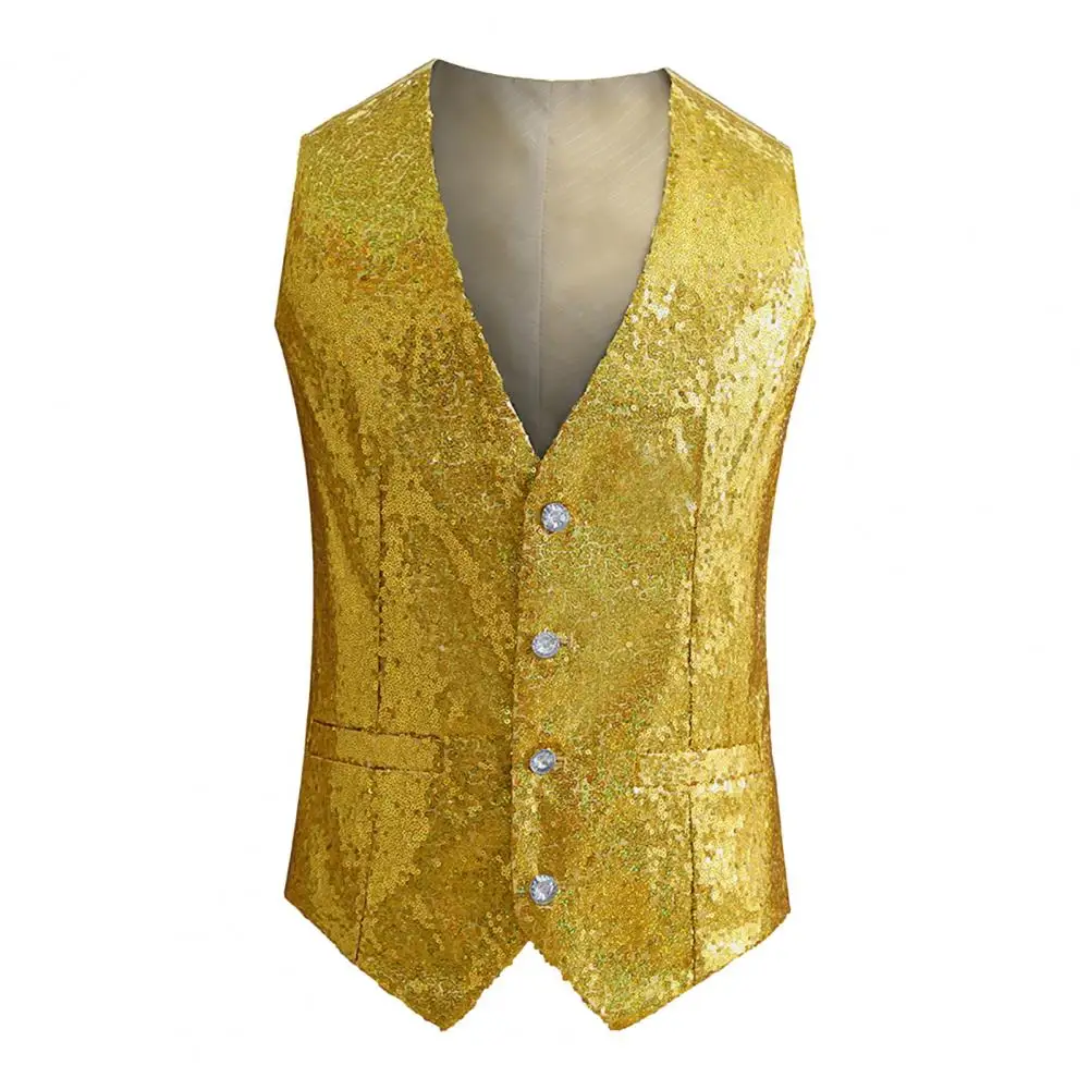 Mens Suit Vests Sequined Tank Top Suit Business Evening Wedding Party Button Waistcoat Shiny Gold Sequin Vest Jacket