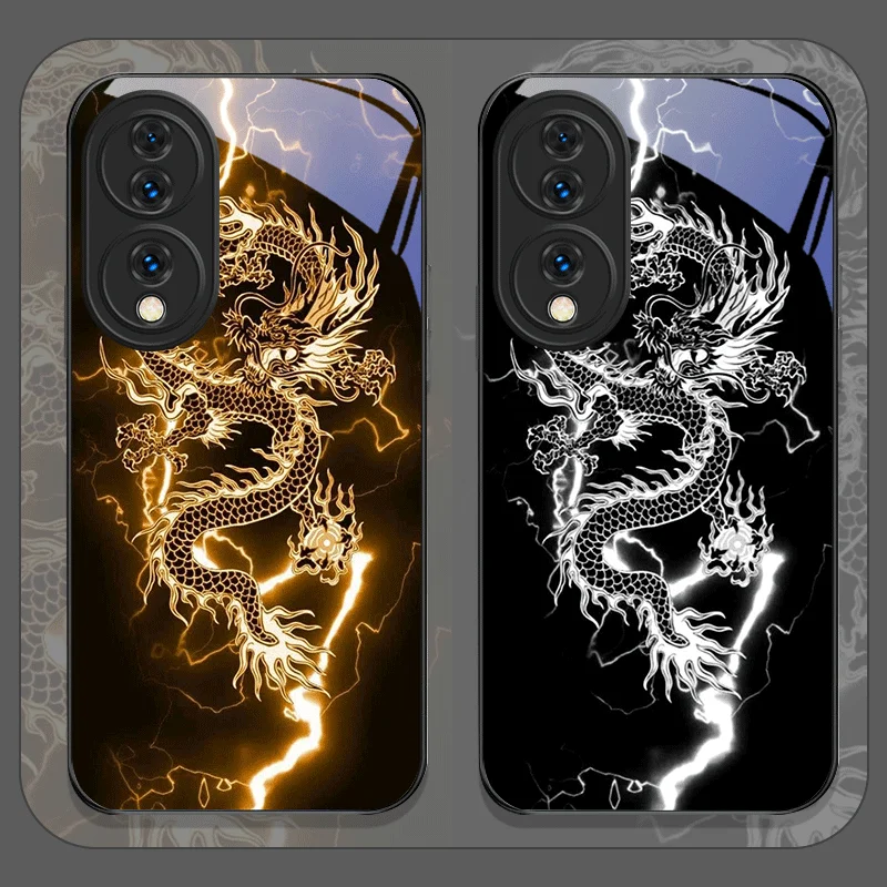 Creative Dragon Pattern Tempered Glass Phone Case for Huawei Honor 200 Lite 300 100 90 Pro 70 80 GT Magic 7 6 5 PRO X8 X9 Cover