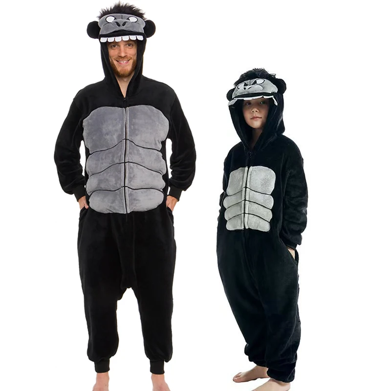 Unisex Boys Girls One Piece Animal Monkey Jumpsuit Pajama Adult Plush Gorilla Halloween Costume For Men