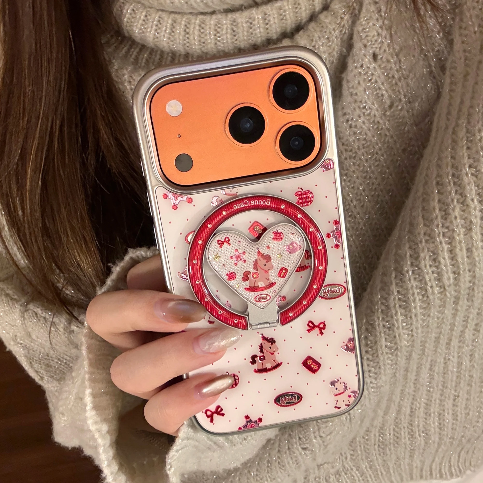 Floral Pony Phone Case For iPhone 17 16 15 14 13 Pro Max Full Screen Polka Dot Shockproof Cover with Phone Holder For iPhone 12