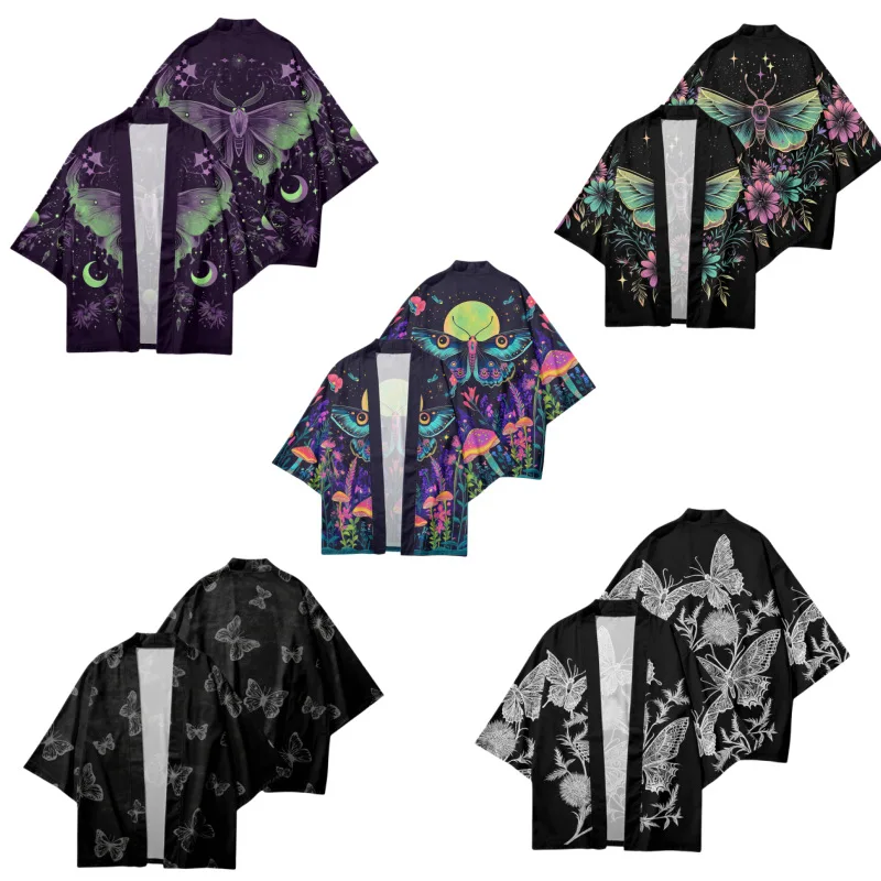 Butterfly Pattern Haori 3D Printing Adult Cardigan Chinese Style Tops Festival Carnival Outfit Thin Loose Women Men Tees
