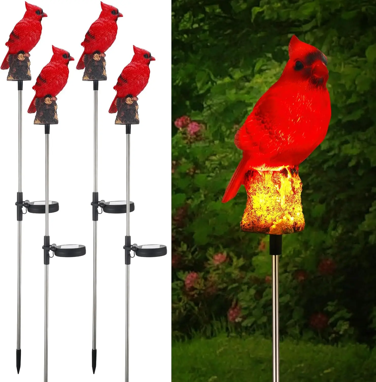 4 Pack Solar Cardinal Stake Lights, Red Bird Garden Decor for Outdoor Pathway Lawn Ornaments Christmas Thanksgiving Gifts