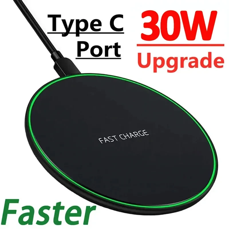 30W Wireless Charger For iPhone 16-12 X Pro Max Induction Fast Charging Pad Dock Station For Samsung S23 S22 Xiaomi Huawei
