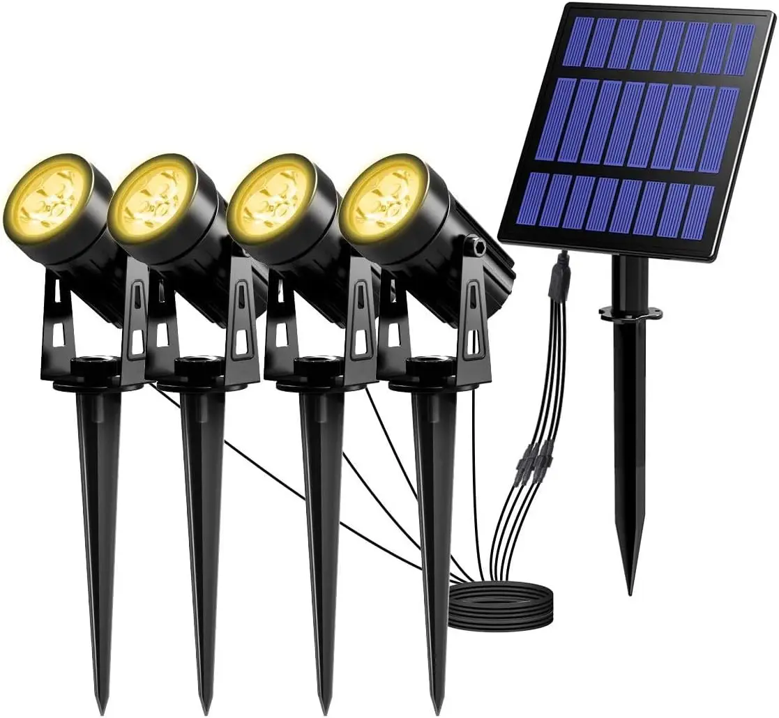 4-in-1 Solar Spotlights Outdoor Waterproof Auto ON/Off with Separate Panel for Garden Yard Driveway Warm White Light