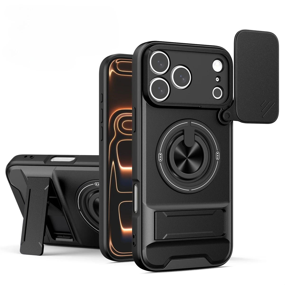 Magnetic Phone Case for IPhone 11 12 13 14 17 Pro Max 17 Air 15 16 Plus Shockproof Slide Camera Protection Lens Ring Stand Cover