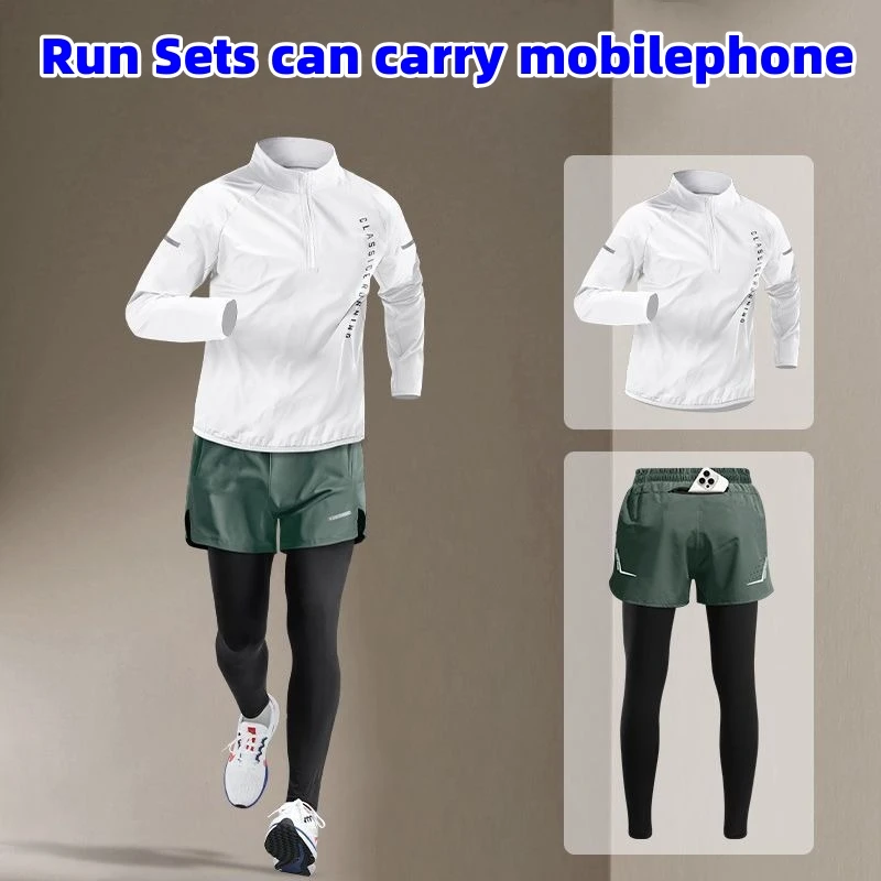 Gym Men Running Sets Outdoor Cycling Sports Tops Compression Pants Breathable Jogger Training Fitness Suits Quick Dry Tracksuits