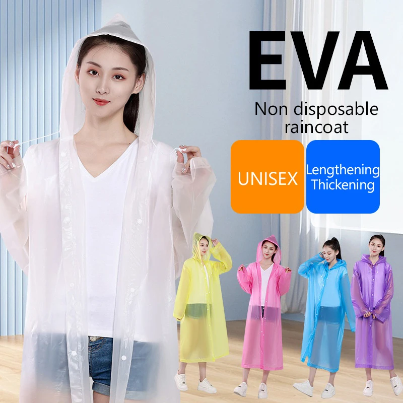 Fashion EVA Adult Children Raincoat Kid Adult Thickened Waterproof Rain Coat Girl Boy Outdoor Hiking Travel Reusable Rain Jacket