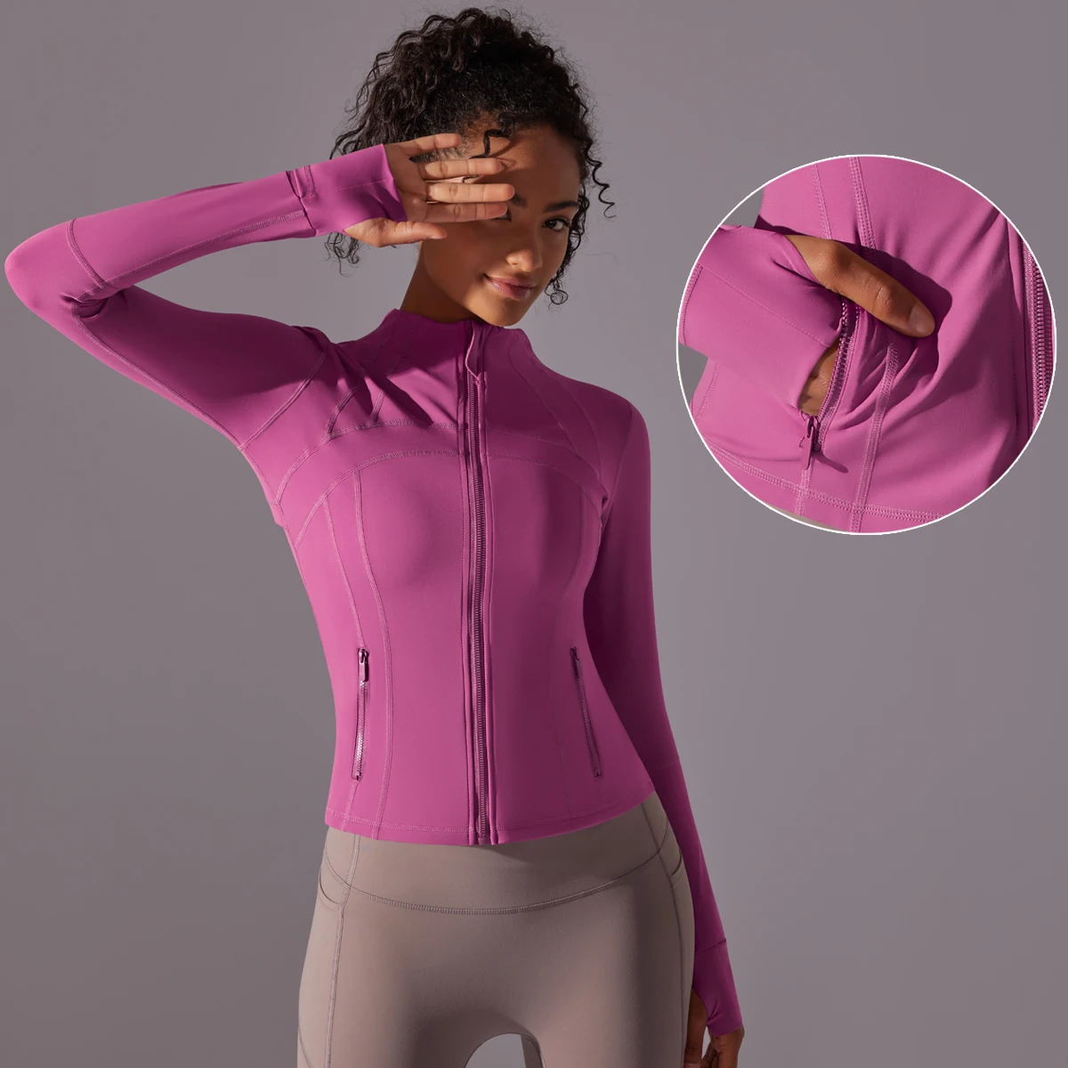 1PC Summer Fashion Gym Sports Yoga Zipper Long Sleeves Jacket Top Running Shirts Women Workout Top Thumbhole Design Yoga Coat