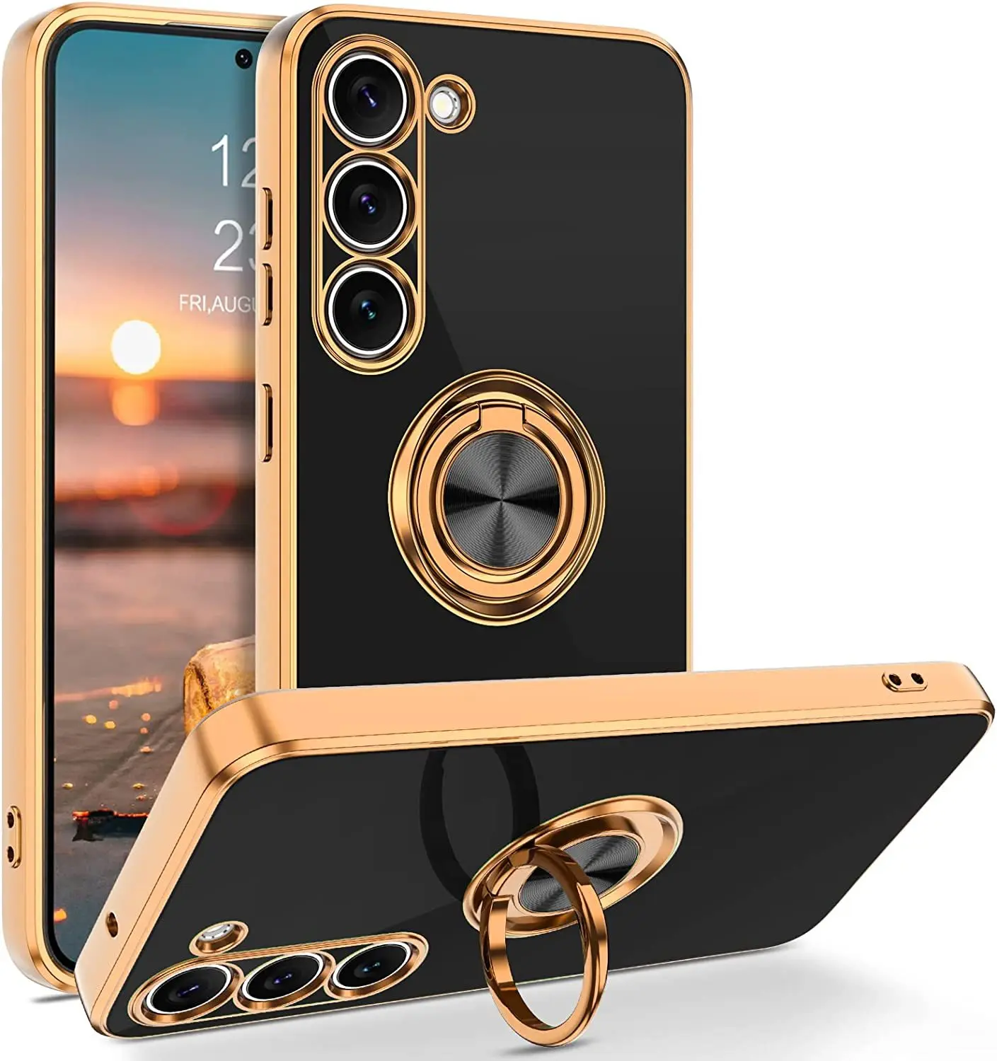 Luxury Plating Magnetic 360°Ring Holder Phone Case For Samsung Galaxy A07 A17 A56 A36 A16 A55 A35 A15 A54 A34 A53 A52 Back Cover