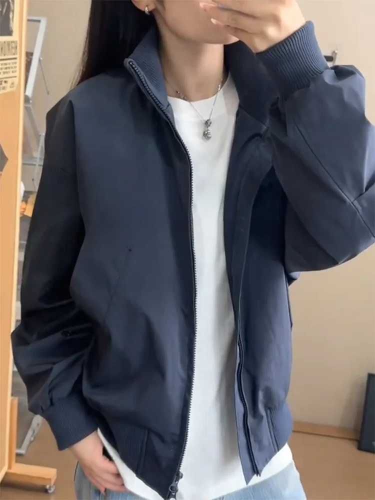 ortened Baseball Sle Soft ell Jaet in k Blue for Men And Women Autumn American Design Couple's Outerwear Coat