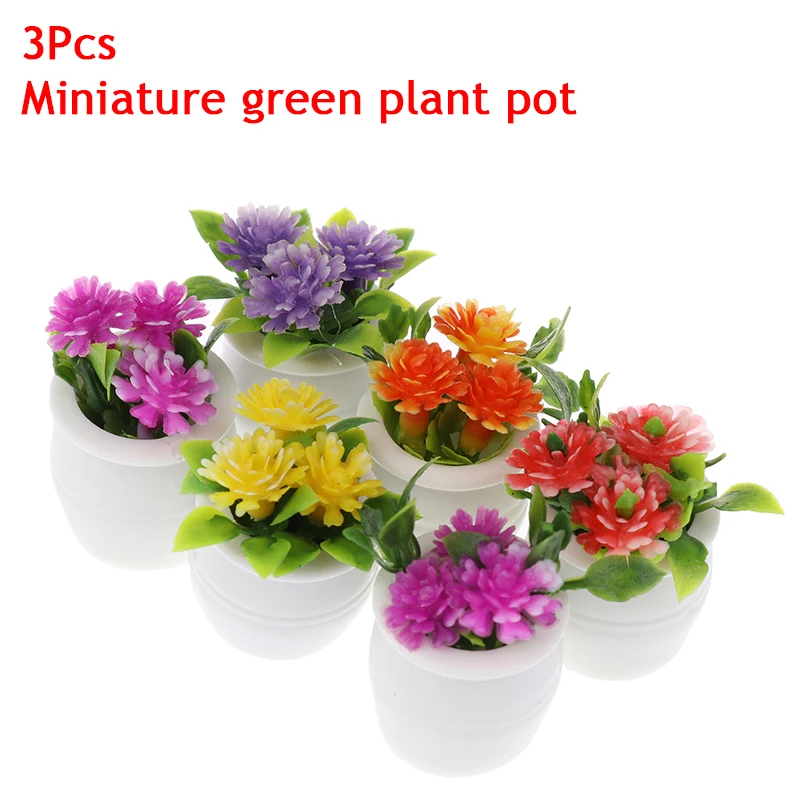 3Pcs Mini Simulation Of A Doll House With Colorful Floral Plants And Miniature Models Of Potted Plants For Landscape Decoration