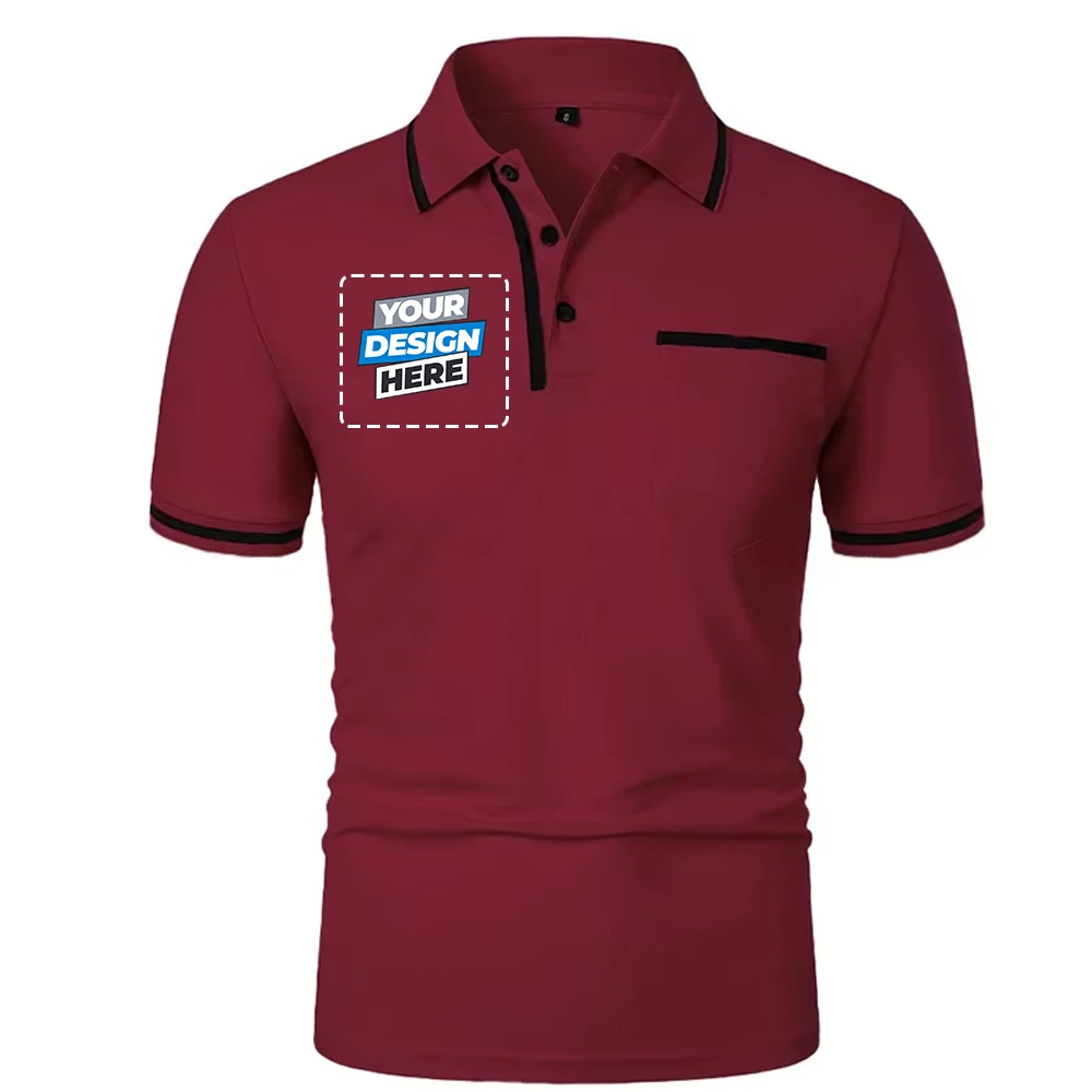 Diy Logo Short Sleeve Polo Shirts Solid Color Casual T-shirt Summer Trendy Breathable Loose Basic Splice Top Pockets Men Shirts