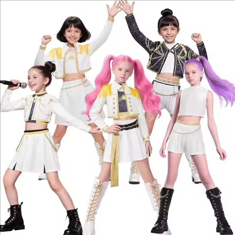 Kids Girls Kpop Demon Hunters Rumi Zoey Mira Cosplay Full Suit Set Costume Anime Idol Stage Performance Children Halloween Party