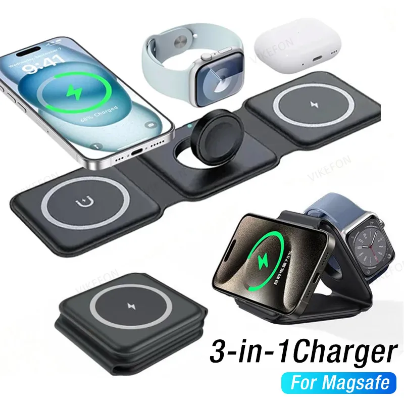 Foldable 3-in-1 Wireless Charger Dock For iPhone 16 15 14 13 12 Pro Max Apple Watch 10/9/8/7/6/5 AirPods Pro Fast Charging Pad