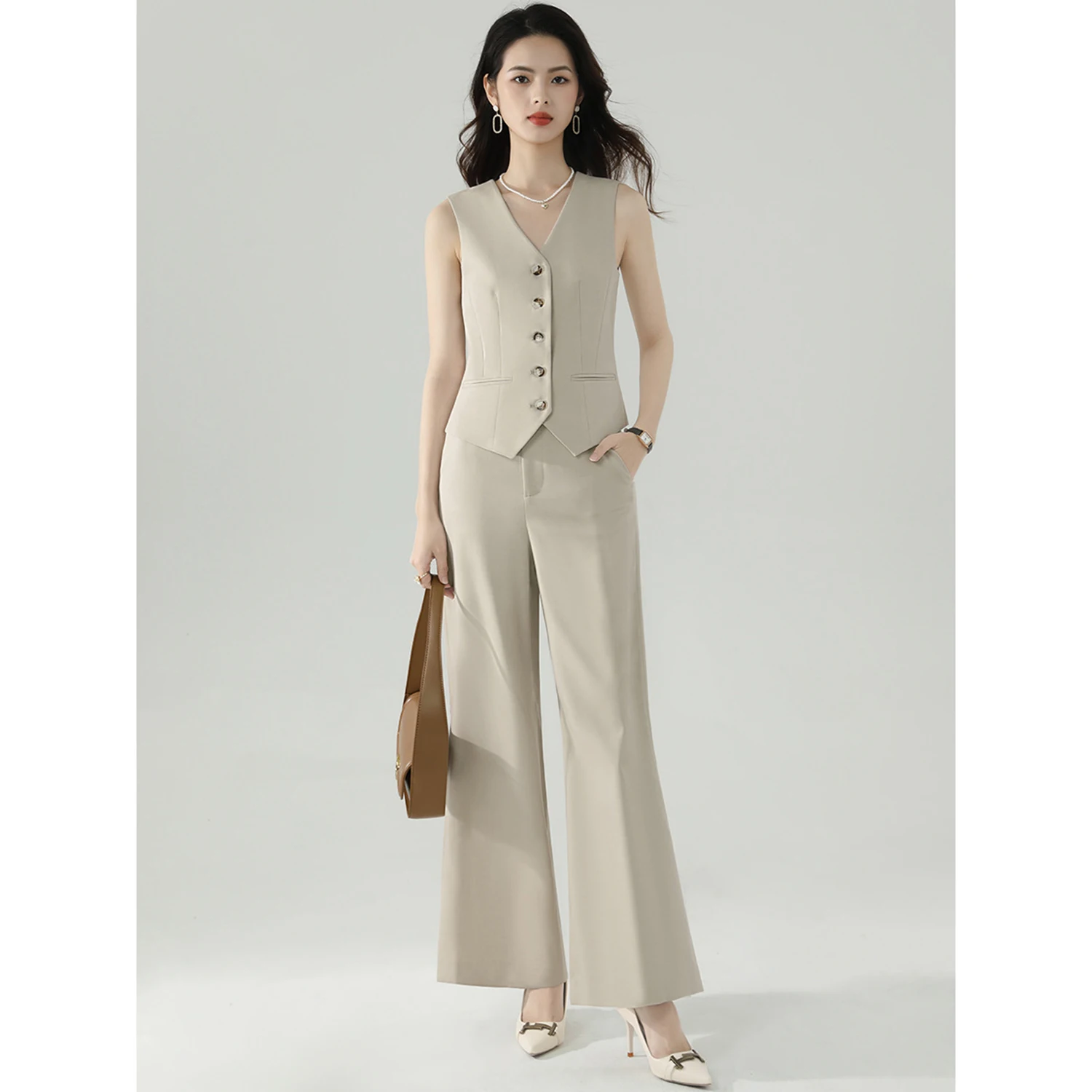 Allingentle Women's Vest Suit 2 Piece Elegant Sleeveless Vest & Pants for Casual Office Customized