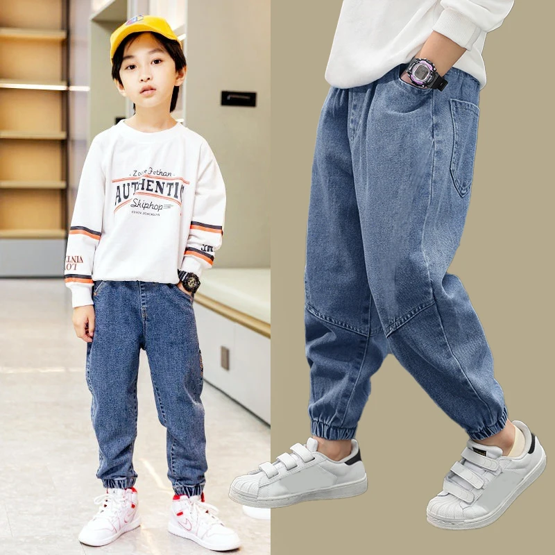 3-12 Years Old Spring Autumn Boys Jeans Fashion Splicing Slim Fit Style Long Denim Pants For Kids Children Trousers