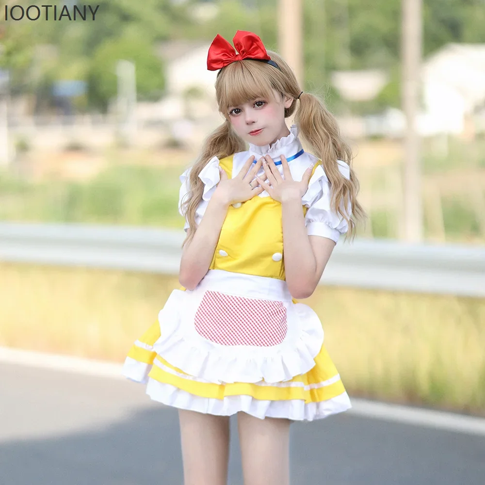 CosplayYellow Sweet Cute Lolita Japanese Anime Girl Kawaii Cafe Apron Dress Maid Halloween Carnival Party Stage Role Play Costum