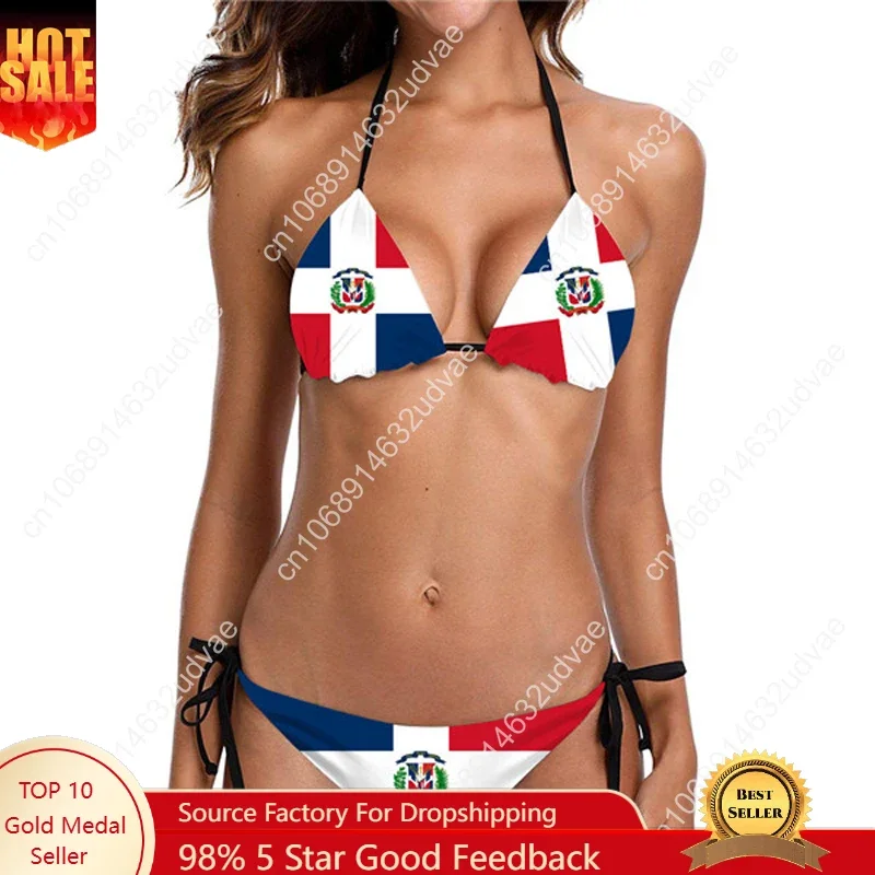 Bathing Suit Sexy Bikini Women Swimwear Biquini Dominican Flag Print Two Piece Swimsuit Ladies Bikinis Sets Woman Bikinis