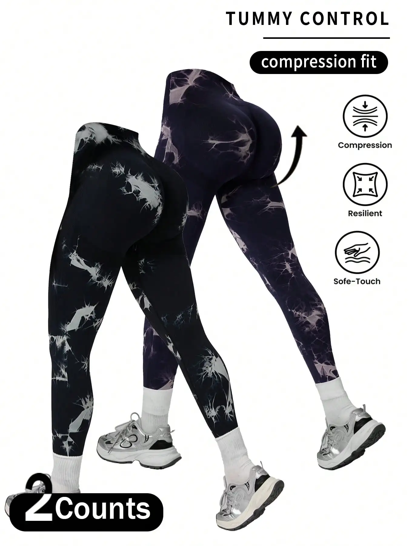 2pcs Seamless High Elastic Tie-Dyed Sports Leggings for women,Tuck in the Abdomen and Lift the Buttocks Yoga Leggings