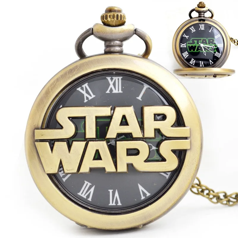 Movie Star Wars Pocket Watch Bronze Quartz Wall Clock Girls Boys Pendant Clock Chain with Chain Cartoon Hanging Watches Quartz