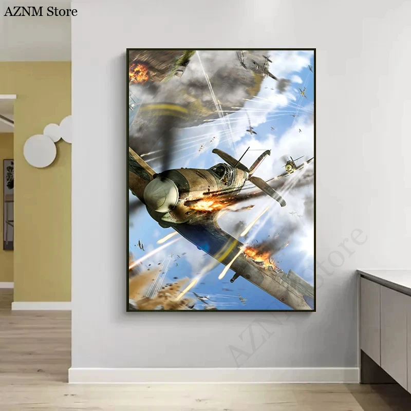 World War Combat Aircraft Canvas Painting Poster Printing Spitfire Formation Wall Art Picture Home Decoration No Frame
