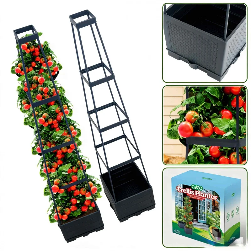 44.8Inch Trapezoidal Tomato Climbing Frame Self-Watering Climbing Plant Special Planting Pot Suitable for Courtyard Balcony