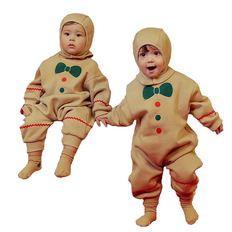 Long Sleeve Xmas New Year Party Outfit Baby Boy Gingerbread Jumpsuit Infant Girl Gingerbread Man Christmas Costume