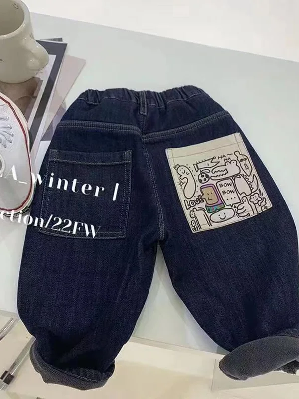 Comfortable Fce Lined Thiened Denim Pants for Kids Winter New Sle Casual Loose Trousers ex Baby Girls Cotton Jeans