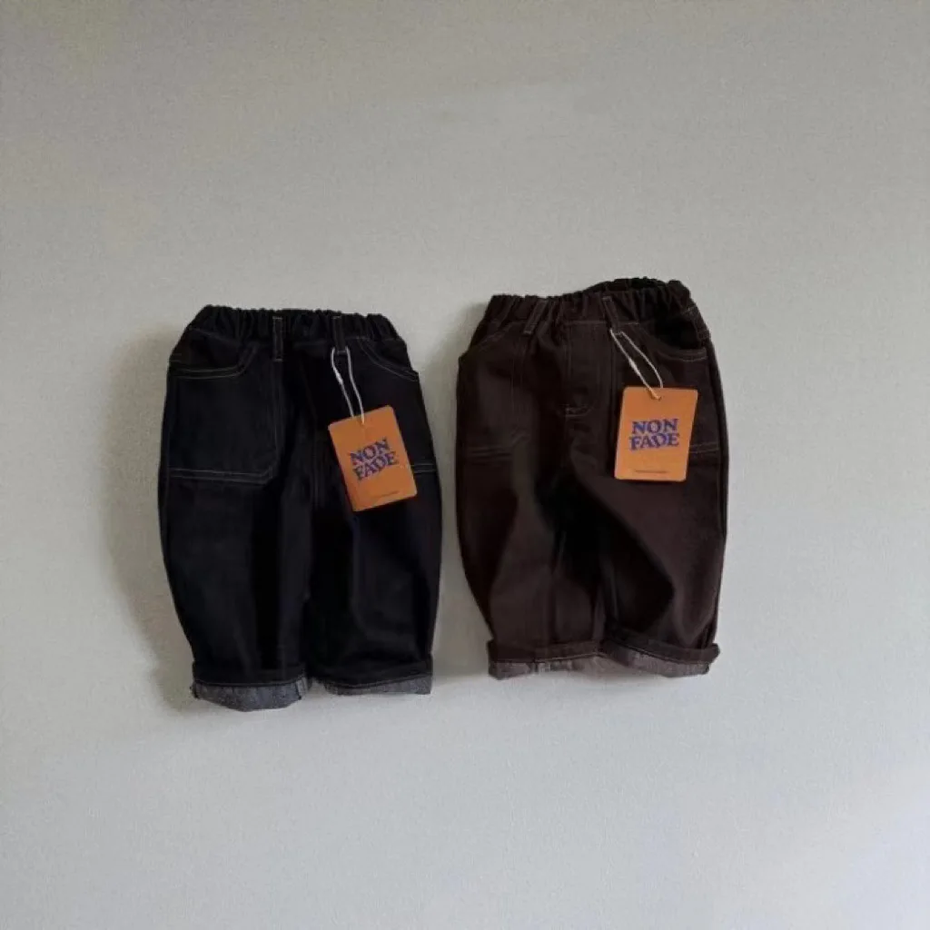 Spring Autumn Ins Boy Children Retro Loose Jeans Girl Baby Solid Cotton Casual Pants Kid Fashion Denim Trousers Infant Dungarees