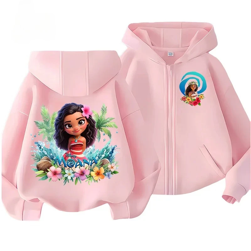 Disney Moana 2 Children's Jacket Coat Girl Anime Cartoon Printed Windbreaker Hooded Fashion Trendy Kawaii Top Kid Clothing Gift