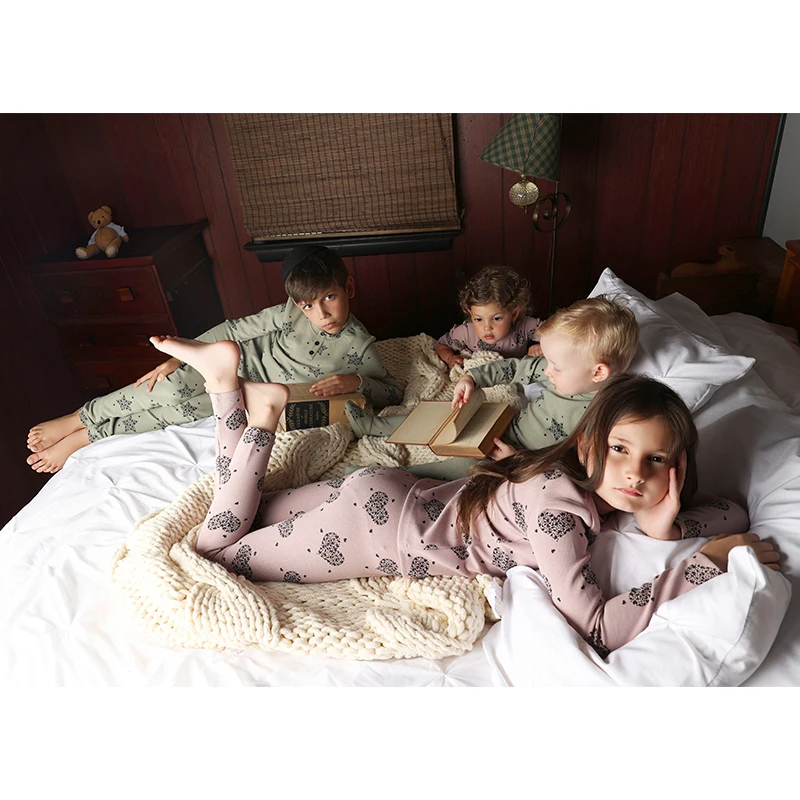 AA AW25 New winter thick and warm cotton printed pjs boys girls family matching clothes kids nightgown set and footie
