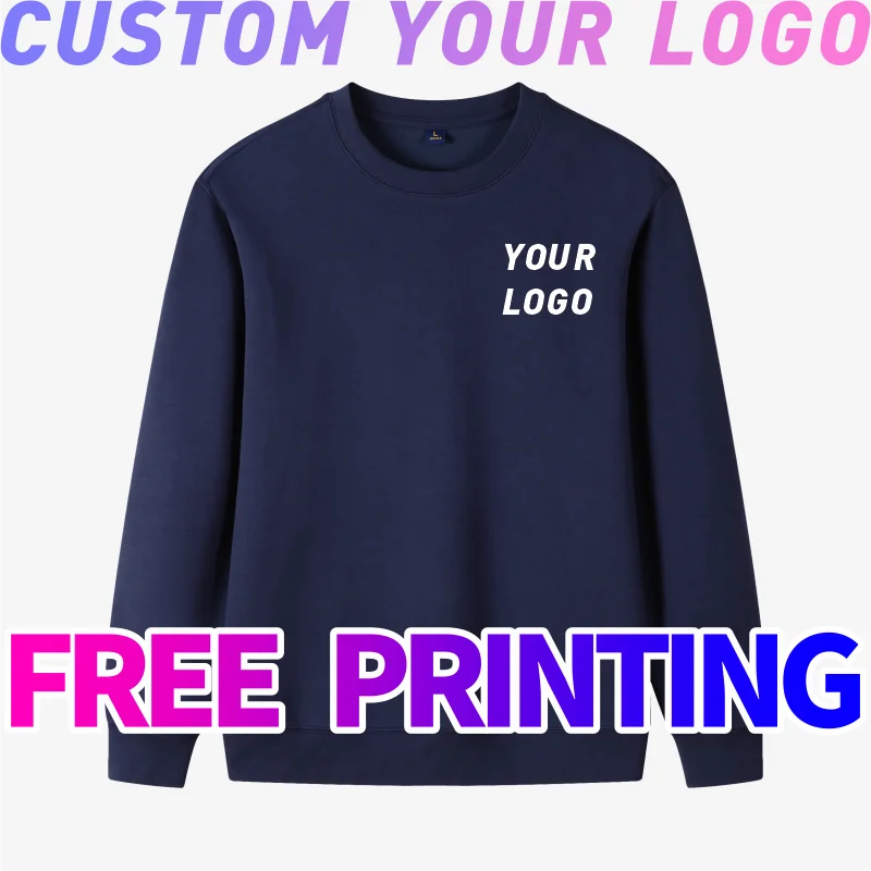 free Custom sweater print logo image round neck autumn spring work clothes men women team clothe pure cotton Long Sleeve
